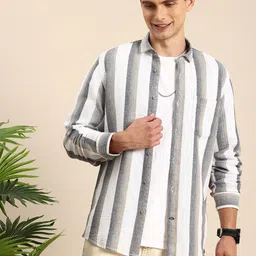 Mast & Harbour Men Standard Striped Pure Cotton Casual Shirt-picture-16