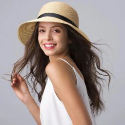 Icw Women Foldable Wide Ribbon Beach and Summer Straw Sun Hat caps-28
