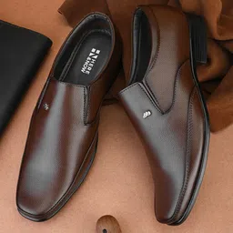 HERE&NOW Men Brown Textured Formal Slip-On Shoes-picture-54