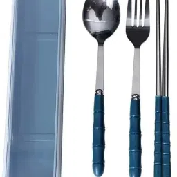 favria 3 Pcs Spoon,Fork,Chopstick Portable Travel Spoon Box for Office Lunch Box School Stainless Steel Cutlery Set image 3