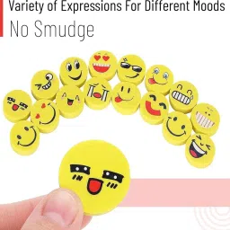 frkb 24pc Round Shape Smiley Emoji Erasers with Multiple Expressions Non-Toxic Eraser image 2