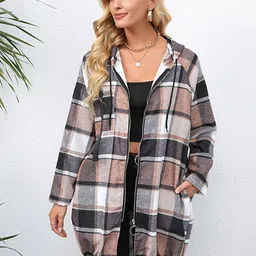 StyleCast Coffee Brown Checked Hooded Overcoat-picture-31