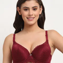 MAKCLAN Red Plunge Bra Underwired Lightly Padded-image-89