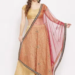 Clora Creation Women Red & Gold-Toned Ethnic Motifs Embroidered Dupatta-14