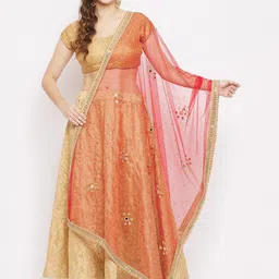 Clora Creation Red & Gold-Toned Ethnic Motifs Embroidered Dupatta with Beads and Stones-16