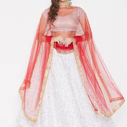 Clora Creation Red & Gold Ethnic Motifs Embroidered Dupatta with Gotta Patti-9