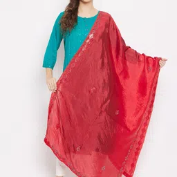 Clora Creation Red & Gold-Toned Ethnic Motifs Embroidered Dupatta with Mirror Work-55