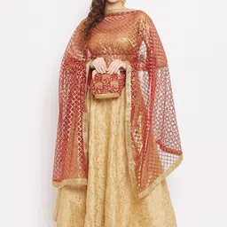 Clora Creation Red & Gold-Toned Ethnic Motifs Embroidered Dupatta with Sequinned-5