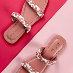 Rhe-Ana Women Pink Textured Party Open Toe Flats with Embroidered-8