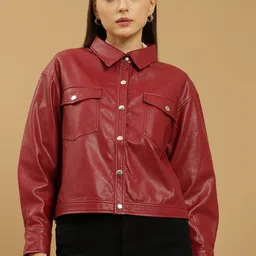 Beatnik Spread Collar Leather Crop Jacket-picture-45