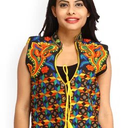 Exotic India Women Crop Tailored Jacket with Embroidered-25