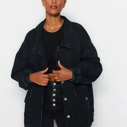 Trendyol Spread Collar Longline Pure Cotton Denim Jacket-22