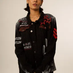 VALKYRE Unisex Cotton Crop Denim Jacket with Embroidered-58
