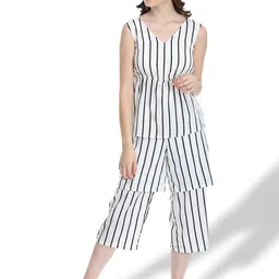 DODO & MOA White & Black Striped Sleeveless Layered Capri Jumpsuit-picture-54