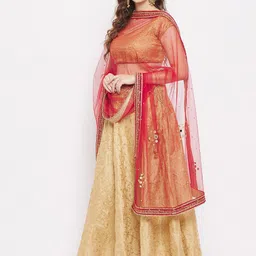 Clora Creation Red & Gold-Toned Ethnic Motifs Embroidered Dupatta with Beads and Stones image 5