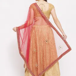 Clora Creation Red & Gold-Toned Ethnic Motifs Embroidered Dupatta with Beads and Stones image 2