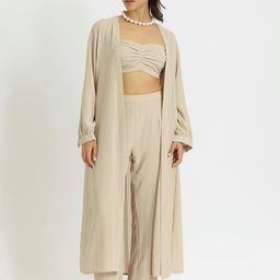 Alaya By Stage3 Checked Collarless Long Sleeves Georgette Longline Open Front Jacket image 3