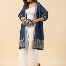 SAVI Geometric Embroidered Longline Open Front Shrug image 5