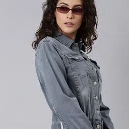 SHOWOFF Shirt Collar Windcheater Denim Jacket-55