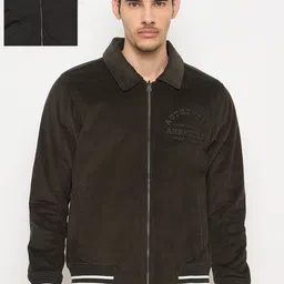 Duke Men Floral Striped Corduroy Longline Bomber with Embroidered Jacket-46