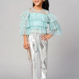 LIL DRAMA Girls Glam Up Geometric Printed Round Neck Flared Sleeves Layered Regular Top-picture-9