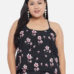 Indietoga Plus Size Black Floral Crepe Layered Top-31