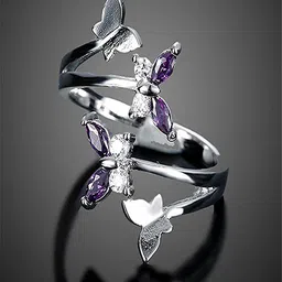 UNIVERSITY TRENDZ Silver-Plated Crystals-studded Finger Ring-picture-13