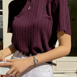 Casual Regular Sleeves Self Design Women Maroon Top-image-90
