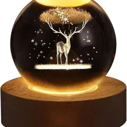3D Deer Crystal Ball Night Light with Wooden Base Night Lamp-14