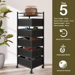 5 Layer Kitchen Trolley Storage Rack Square Design Fruits & Vegetable Basket Iron Kitchen Trolley-image-73