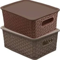 Plastic Fashion H1 Multipurpose Small Size Storage Basket with Lid set 2 Storage Basket-16