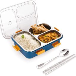 Deluxe Lunch Box With Inner Stainless Steel & Secure Lock For School & Outdoor 3 Containers Lunch Box-26
