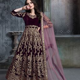 ODETTE Embroidered Velvet Semi-Stitched Dress Material-image-40