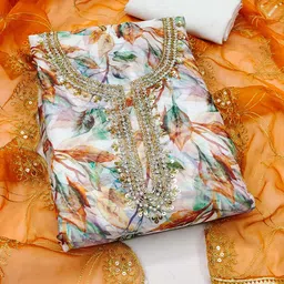 KALINI Floral Printed Beads and Stones Organza Unstitched Dress Material-picture-39