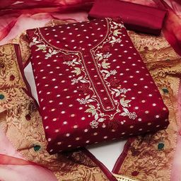 KALINI Polka Dots Woven Design Unstitched Dress Material-image-5