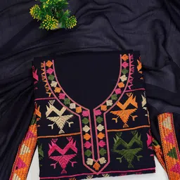 Clora Creation Phulkari Embroidered Pure Cotton Unstitched Dress Material-image-35