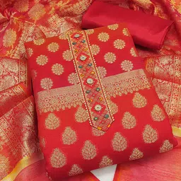 MANVAA Ethnic Motifs Woven Design Zari Banarasi Jacquard Unstitched Dress Material-image-57