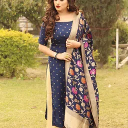 Sidhidata Polka Dots Printed Raw Silk Unstitched Dress Material-image-99