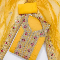KALINI Floral Embroidered Chanderi Silk Unstitched Dress Material-image-66