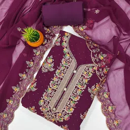 KALINI Ethnic Motifs Embroidered Beads and Stones Georgette Unstitched Dress Material-picture-16