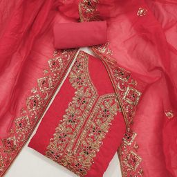 KALINI Floral Embroidered Sequinned Chanderi Silk Unstitched Dress Material-21