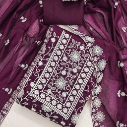 KALINI Floral Embroidered Zari Chanderi Silk Unstitched Dress Material-image-76