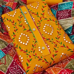 MANVAA Floral Embroidered Mirror Work Unstitched Cotton Dress Material-picture-48