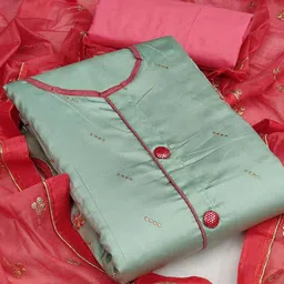 KALINI Green & Red Embroidered Unstitched Dress Material-picture-28