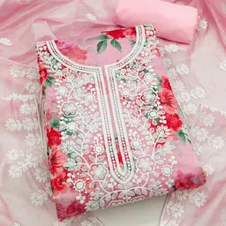 KALINI Floral Printed Thread Work Chanderi Silk Unstitched Dress Material-8