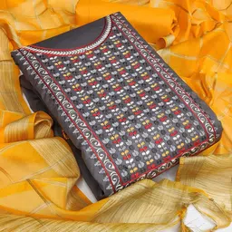 KALINI Grey & Silver-Toned Embroidered Unstitched Dress Material-8