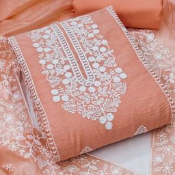 Panzora Embroidered Art Silk Unstitched Dress Material-image-95