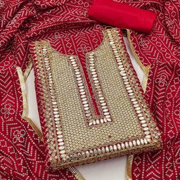 Panzora Bandhani Printed Gotta Patti Unstitched Dress Material-image-80