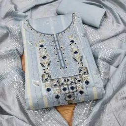 KALINI Ethnic Motifs Sequinned Embellished Unstitched Dress Material-image-81