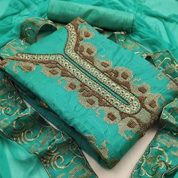 MANVAA Ethnic Motifs Embellished Beads & Stones Modal Chanderi  Unstitched Dress Material-image-22
